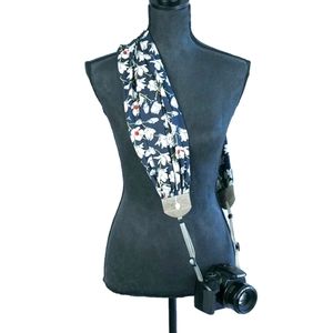 Blue Bird Chic midnight magnolia camera strap